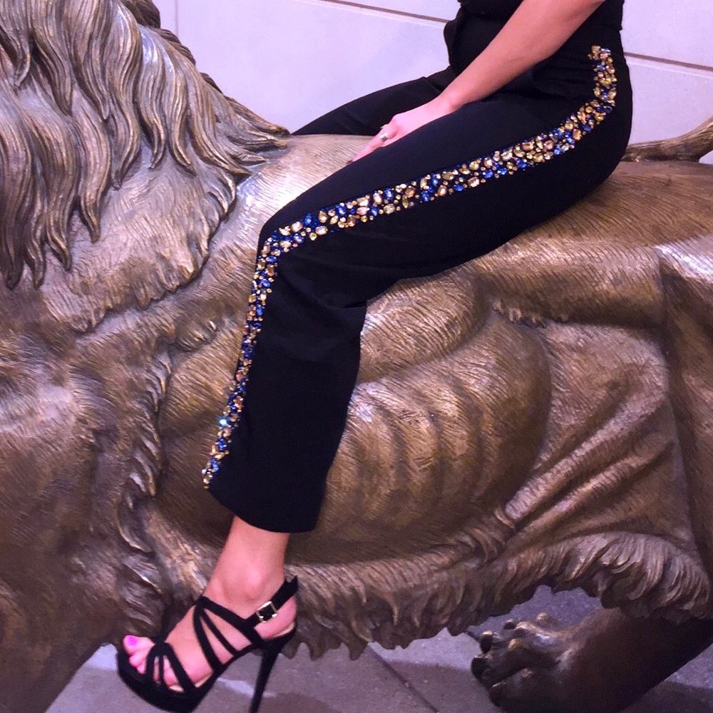 Embellished Black Straight Pants